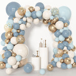 Amandir 153pcs Dusty Blue Balloon Garland Arch Kit Different Sizes Blue White Sand Latex Metallic Confetti Gold Balloons Baptism Birthday Boho Baby Shower
