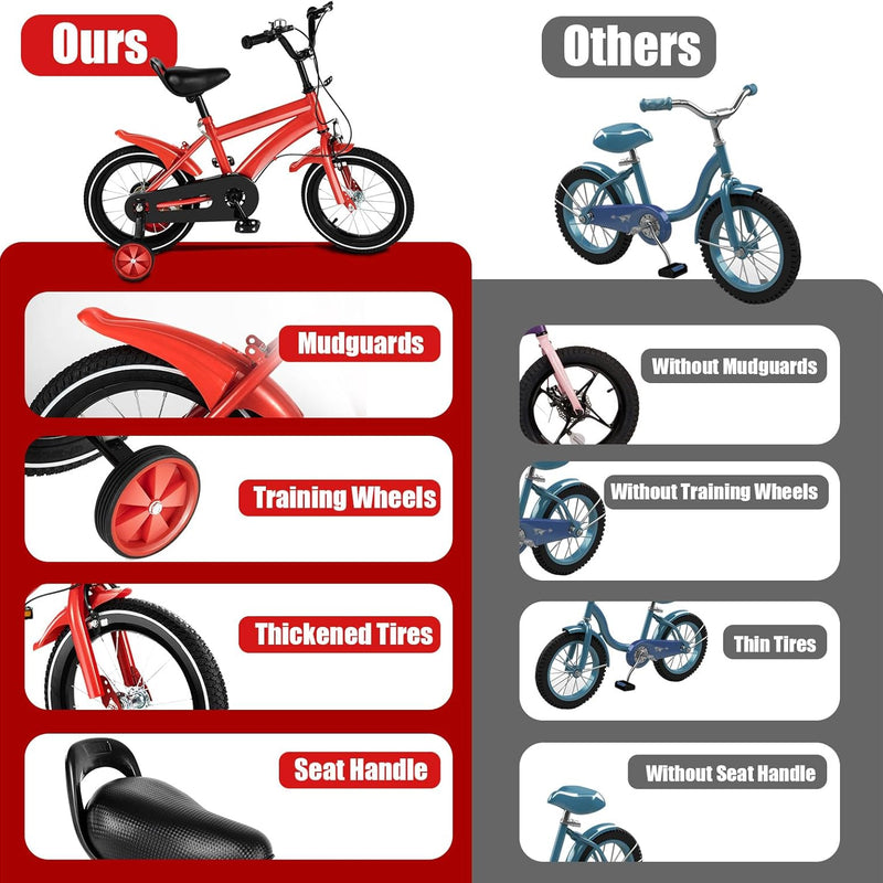 14 Inch Kids Bike for Boys and Girls with Training Wheels, Adjustable Height, Multiple Colors