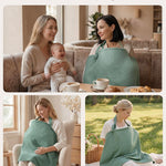 Blissful Diary Muslin Nursing Cover for Breastfeeding, Breathable Breastfeeding Cover up with Arch Neckline for Women, Nursing Apron (Roman Green)