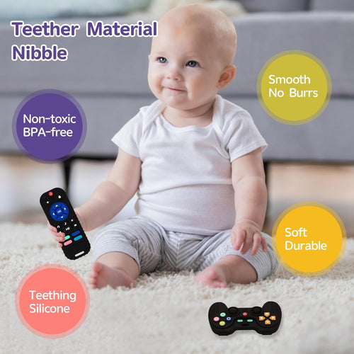 hooku 2 pack silicone teething toys for babies 0-6 months with remote control design and sensory textures