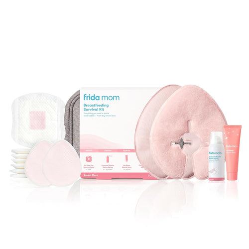 Frida Mom Breastfeeding Survival Kit, 13 Piece Gift Set for Nursing Moms | Reusable Hot+Cold Breast Relief Packs, Hydrogel Nipple Pads, Saline Spray, Nipple Balm & Pads