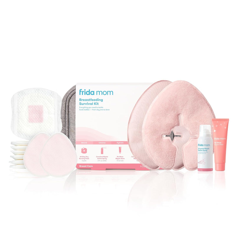 Frida Mom Breastfeeding Survival Kit, 13 Piece Gift Set for Nursing Moms | Reusable Hot+Cold Breast Relief Packs, Hydrogel Nipple Pads, Saline Spray, Nipple Balm & Pads
