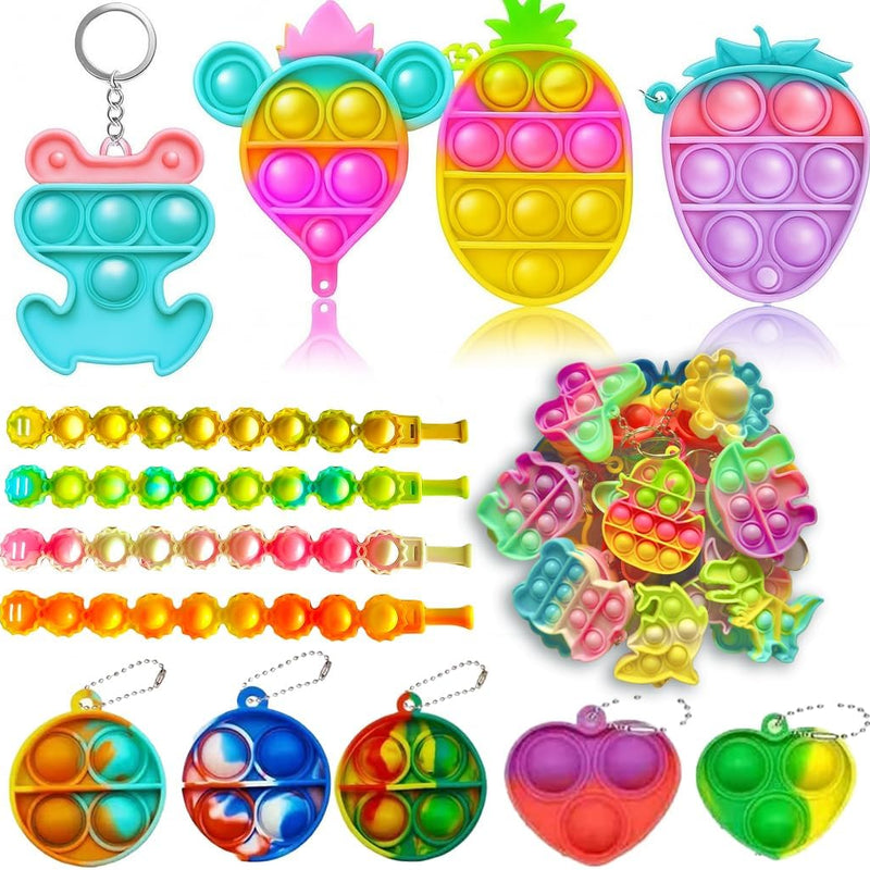 125 Pcs Party Favors Fidget Toys Pack, Randomly Selected Pop Sensory Set 65 Stickers Gifts for Kids Adults Boy Girl Stocking Stuffers Autistic Goodie Bag Filler Treasure Box Classroom Prizes School