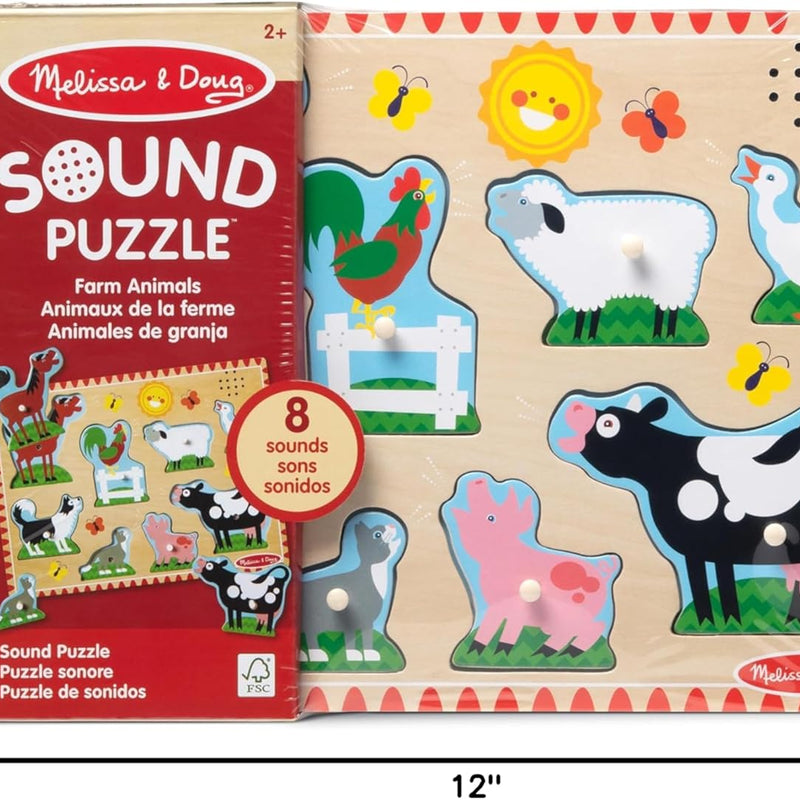 Melissa & Doug Farm Animals Sound Wooden Puzzle for Toddlers with Light-Activated Sounds, Music Learning Toy Ages 2+