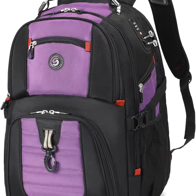 SHRRADOO Extra Large 50L Travel Laptop Backpack with combination lock, College Backpack Airline Approved Business Work Bag Fit 17 Inch Laptops for Men Women,Black