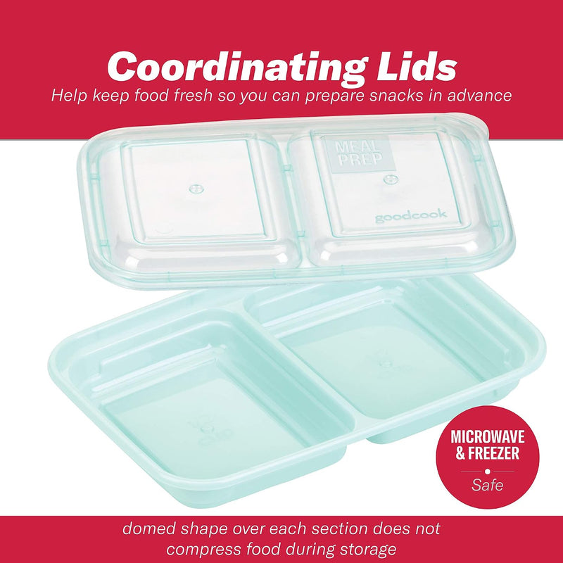 GoodCook 2-Compartment Food Storage Container Set with Snap-Shut Lids, Reusable Divided Snack Containers with Lids, Set of 10, Blue