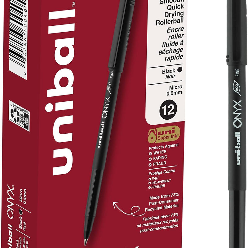 uniball Onyx Rollerball Pens, Micro Point (0.5mm), Black