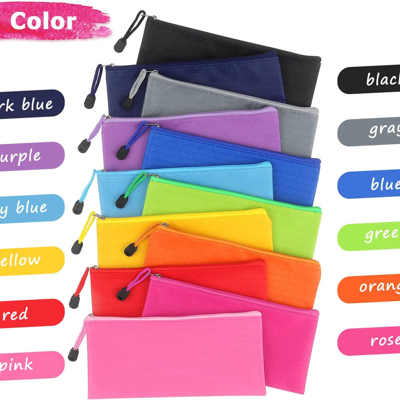 Tamaki 12 Pack Zipper Pouch, Bulk Waterproof Pouch Cases, Multi-Purpose Organizer Bags for Office Supplies, Travel Accessories