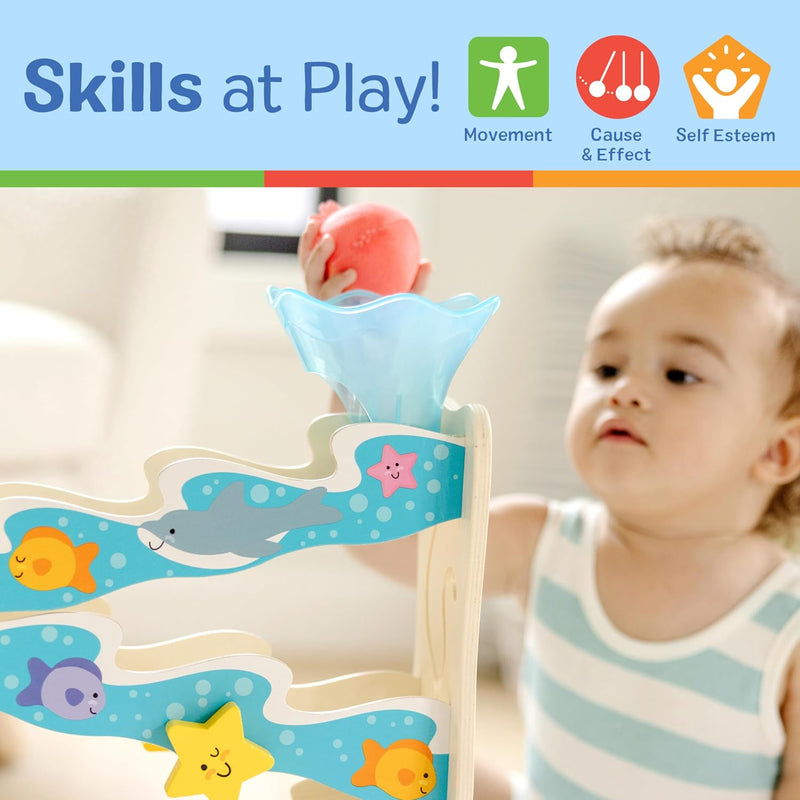 Melissa & Doug Rollables Wooden Ocean Slide Infant and Toddler Toy (5 Pieces) Ocean Themed Toys For Toddlers, Early Learning Toys For Infants And Toddlers Ages 1+ - FSC Certified