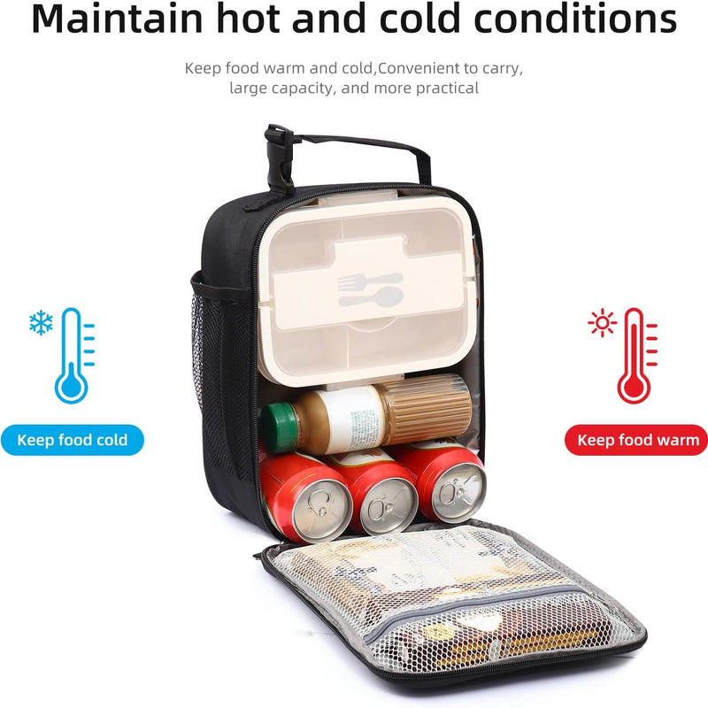 Lovoeo Lunch box Lunch bag for men women Insulated Lunchbox Lunch bags for Work Picnic Travel (Black)