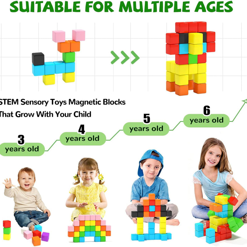 Hiwawind 40pcs Magnetic Blocks -Ideal Gifts for 3 4 5 6 Year Old,STEM Learning Toys for 3-5 Year Old Boys & Girls, Safe & Strong Building Blocks with ASMR Sounds,Classroom Must Haves