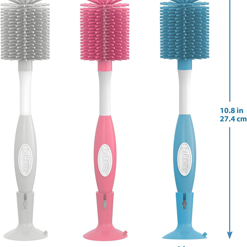 Dr. Brown's Soft Touch No Scratch Baby Bottle Cleaning Brush Nipple Cleaner with Stand and Storage Clip, BPA Free, Blue 1-Pack
