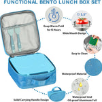 Bento Lunch Box Set for Kids with 8oz Soup Thermo, Leak-Proof Lunch Containers with 4 Compartment, Kids Thermo Hot Food Jar and Insulated Lunch Bag for Kid to School-Blue