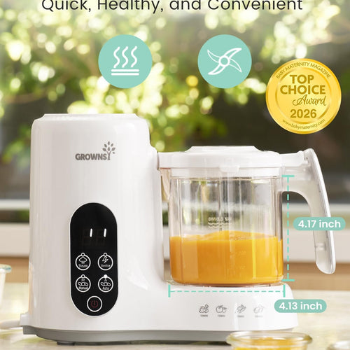 Grownsy Baby Food Maker, Steamer & Blender Baby Food Processor, White | BPA-Free Elevated Steam Basket, Healthy Homemade Baby Food Purees, Starting Solids & BLW, Baby Feeding Essentials, 6+ Months
