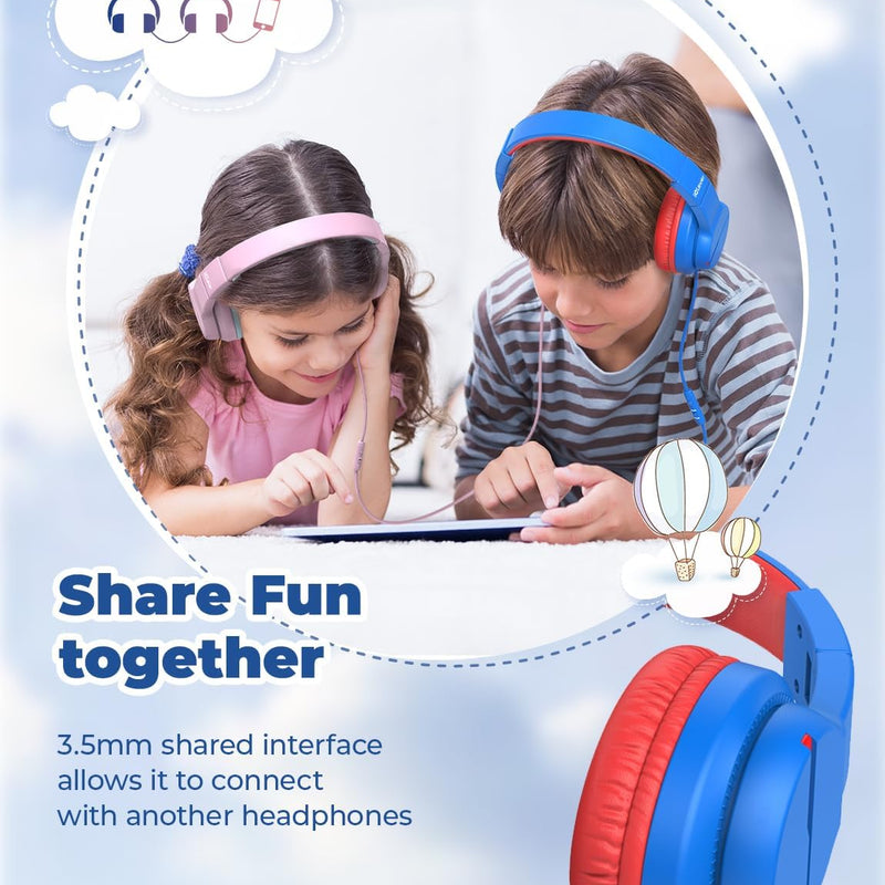 iClever Kids Over-Ear Headphones with Safe Volume Limited and HD Mic for School Travel and FunShare Foldable