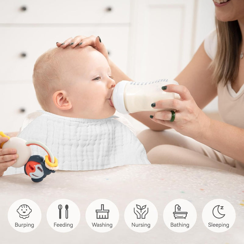 Burp Cloths Large, Muslin Burp Cloths for Baby, Extra Absorbent and Soft, 6 Layers 20 by 10 Inches 100% Cotton (White Large 4 Pack)