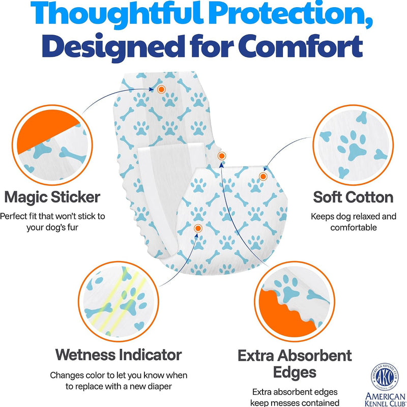 American Kennel Club Male Dog Wrap, Disposable Diapers with Wetness Indicator, Medium, 50 Count