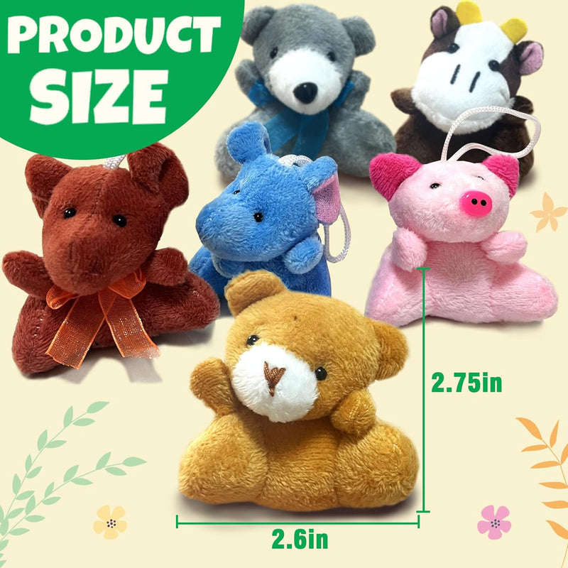 32Pcs Mini Plush Animals Toy Set Assortment Easter Christmas Bulk Stuffed Keychain Party Favors for Kids Small Animals Decorations Toys Carnival Prizes Birthday Goodie Bag Fillers