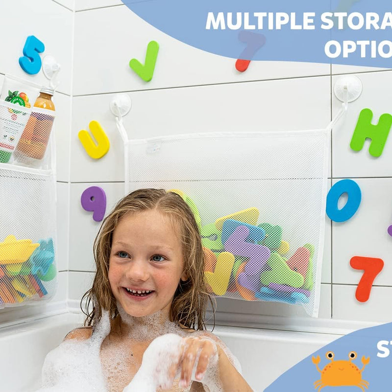 2 x Mesh Bath Toy Organizer + 8 Ultra Strong Hooks - Perfect Bathtub Toy Holder & Bathroom or Shower Caddy for Kids & Toddlers