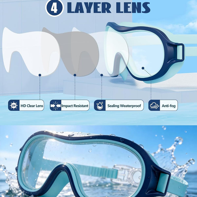 Aegend 2 Pack Swim goggles for Kids 3-15, Anti-Fog Anti-UV Wide Vision Waterproof, No leak Swimming goggles for Boys Girls