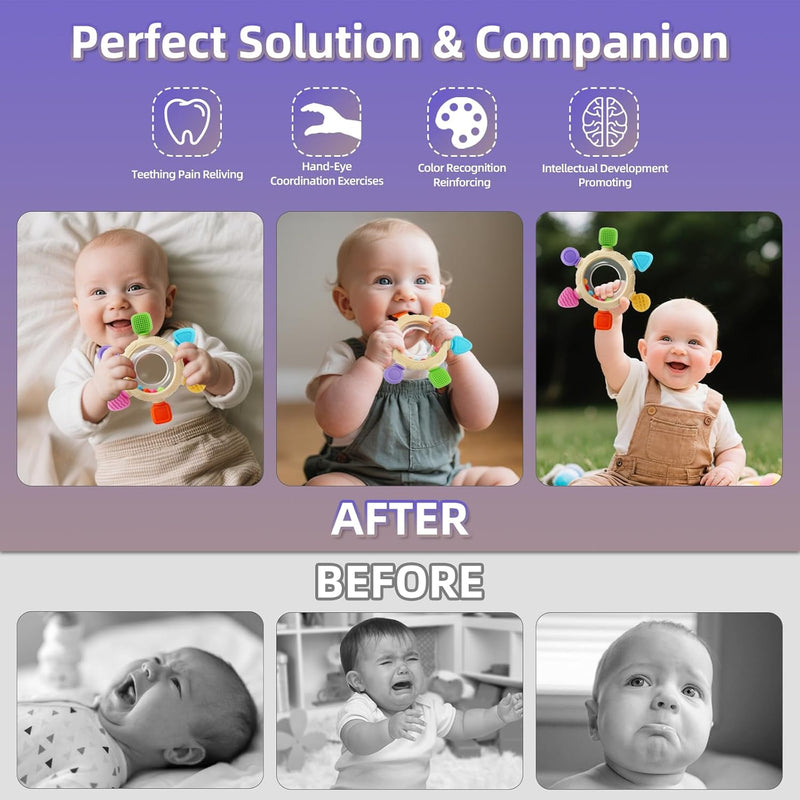 Silicone Baby Teether Rings for 0-6 and 6-12 Months Newborn Infant Relief Chew Soothing Sore Gums BPA Free