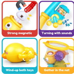 Magnetic Fishing Bath Toys for Toddlers 1-3 | Floating Wind-Up Duck, Fishing Rod & Net, Pool & Bathtub Fun