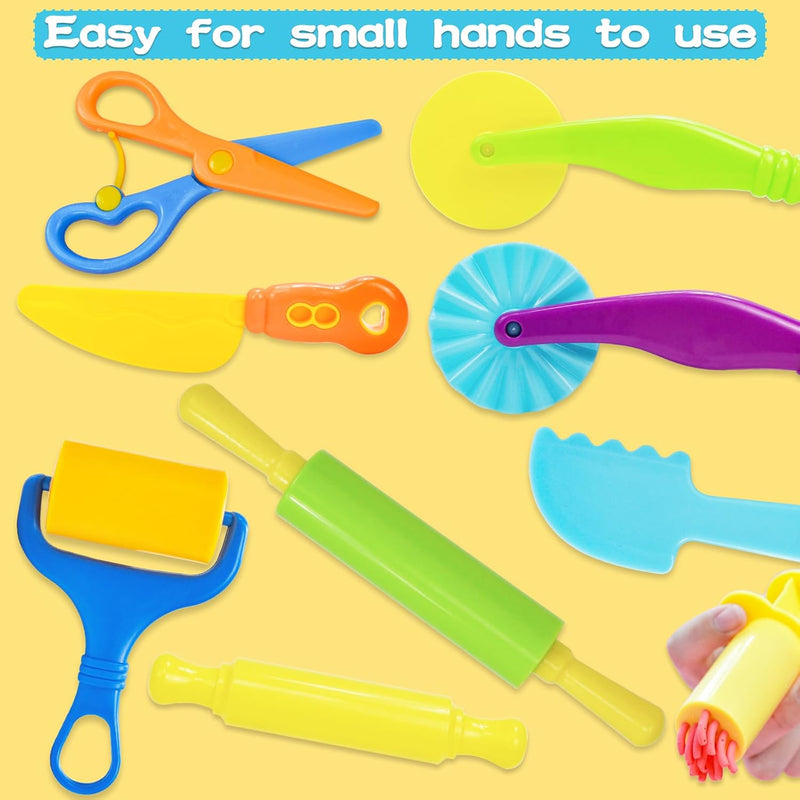 LCY WEDSHI Dough Tool Set for Kids, 9-Piece Plastic Dough Accessories Kit for Ages 4-8, Safety Scissors and Rollers Included