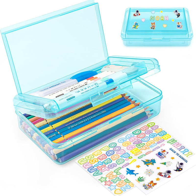 Double Layer Clear Hard Pencil Cases,Plastic Personalized Pencil Box with Snap-Tight Lid for Pen, Pencils, School Office Supplies Marker Crayon Organizer Storage Box,Standard Size (Pink)