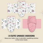 Cute Castle 3-Pack Baby Swaddle Sleep Sacks - Newborn Swaddle Sack - Ergonomic Baby Swaddles Blanket Warp for Boys and Girls - Baby Essentials (0-3 Months - Pink)