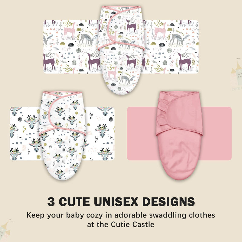 Cute Castle 3-Pack Baby Swaddle Sleep Sacks - Newborn Swaddle Sack - Ergonomic Baby Swaddles Blanket Warp for Boys and Girls - Baby Essentials (0-3 Months - Pink)