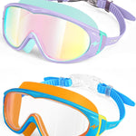 2 Pack Wide View Swimming Goggles, No Leaking Kids Swim Goggles with Anti-Fog/UV HD View Kids Goggles Boys Girls 5-15