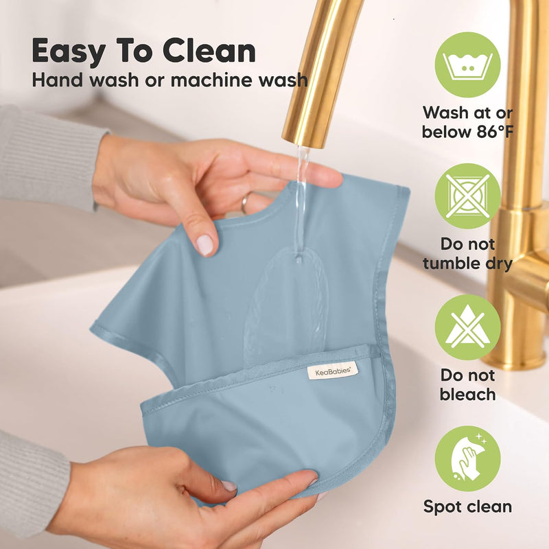 KeaBabies 3-Pack Waterproof Baby Bibs for Eating, Lightweight (Ocean) | Toddler Feeding Bibs with Large Food Catcher, Mess Proof, Food-Grade, Baby Eating Essentials, Easy to Put On & Clean
