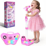 stand karaoke machine for kids, 2 wireless mics, rechargeable, kids microphone, birthday party gift