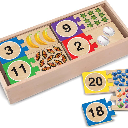 Melissa & Doug Self-Correcting Wooden Number Puzzles with 40 Durable Pieces, Designed for Preschoolers Ages 4-7, Featuring Familiar Objects and a Convenient Slide-In Storage Box for Early Learning and Skill Development.