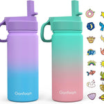 Gonfoam 16oz Kids Stainless Steel Insulated Water Bottle, 2 Pack | DIY Stickers, BPA-free, Leak-proof, Sturdy, Keeps Cold 24h, Easy to Carry, Easy to Clean, Back to School, Gifts