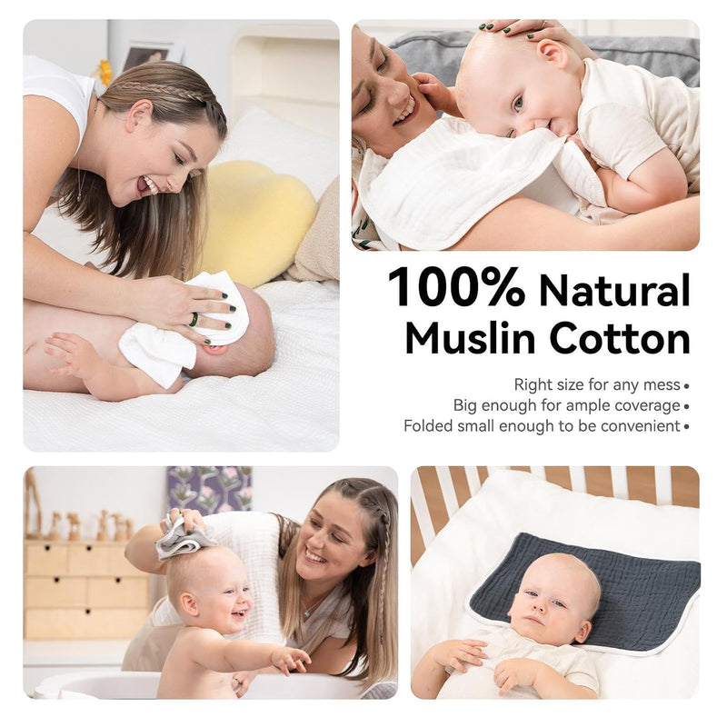 Burp Cloths Large, Muslin Burp Cloths for Baby, Extra Absorbent and Soft, 6 Layers 20 by 10 Inches 100% Cotton (White Large 4 Pack)