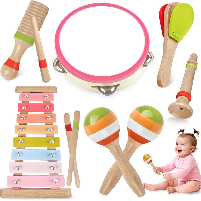 Montessori Wooden Toys: Toddler Musical Instruments Set with Boho Xylophone, Safe for Kids 3+