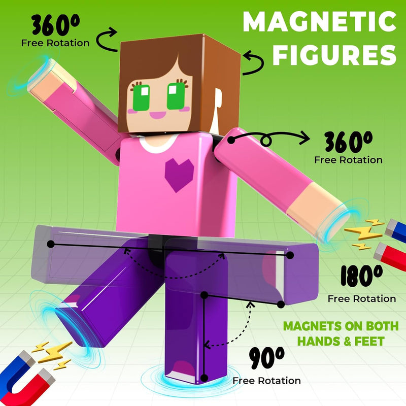 magneverse 20 magnetic action figures 360 degree rotating arms magnetic building blocks toy set for kids 6+ years