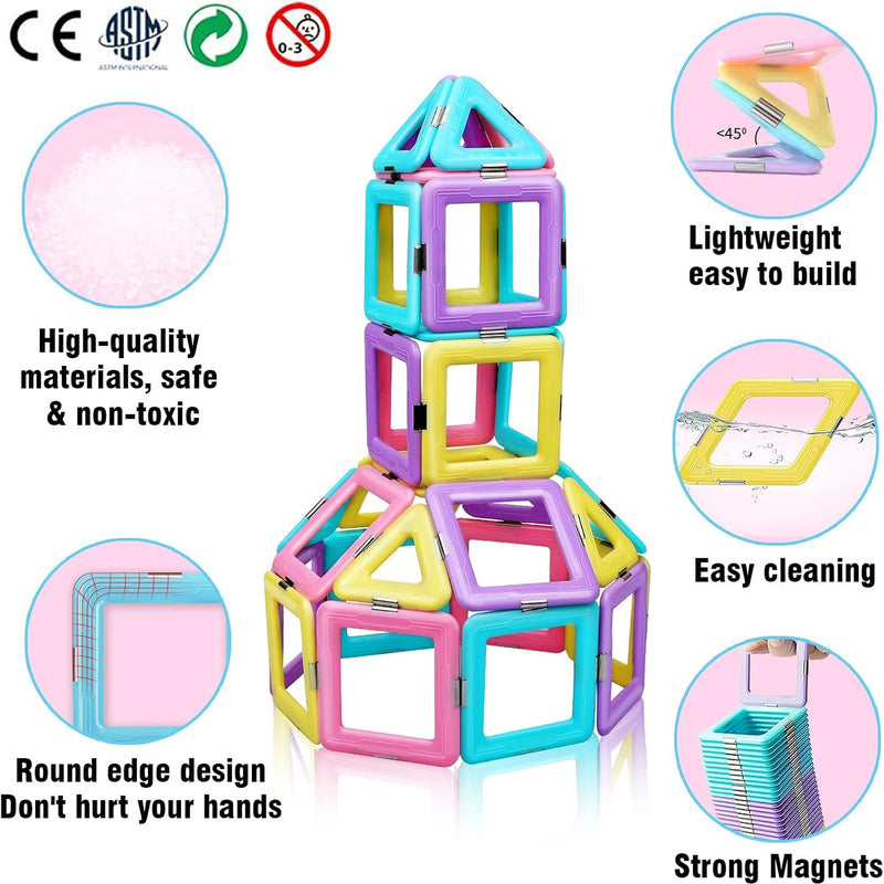 Tolnetr Magnetic Tiles Toys for 3 4 5 6 7 8+ Year Old Boys Girls Upgrade Macaron Castle Blocks Building Set for Toddlers STEM Creativity/Educational Toys for Kids Age 3-6 Christmas Birthday Gifts