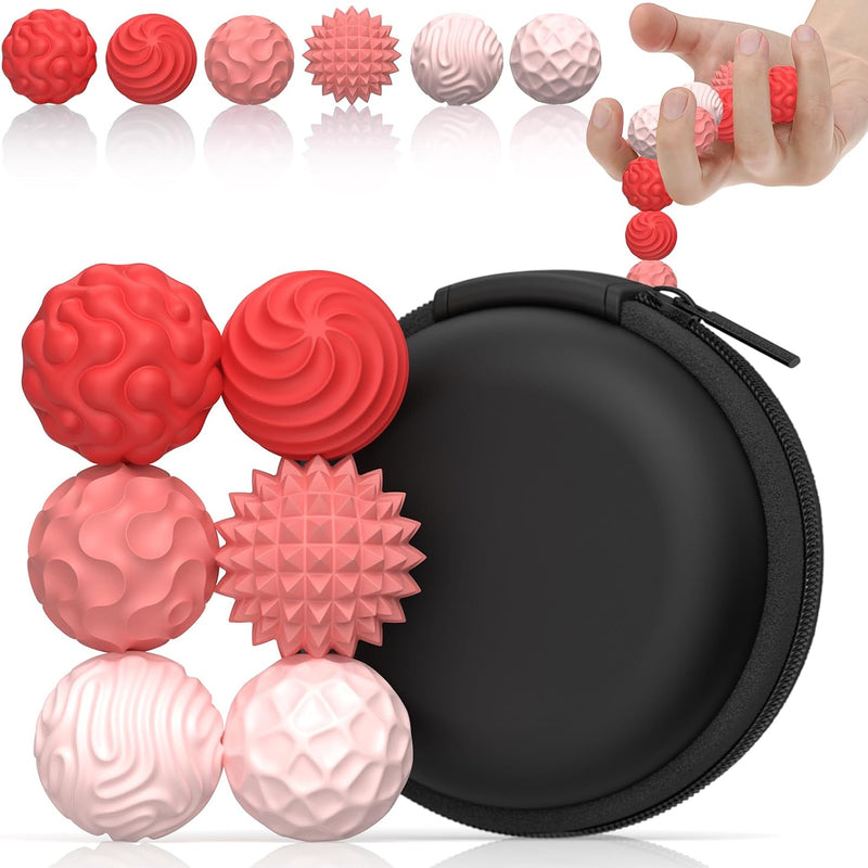 Silicone Magnetic Balls, Fidget Toys for Adults & Teens, 6PCS Stress Balls Sensory Toy, Quiet Magnet Desk Fidgets with Textured, ADHD Anxiety Relief Items, Fun Stocking Suffers Gifts (Red)