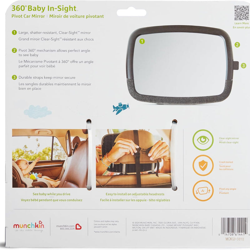 Munchkin Pivot 360 Baby Car Mirror for Rear-Facing Car Seats, Black