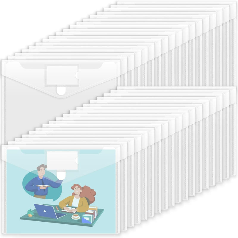 Sooez 10 Pack Plastic Envelopes File Folders, Clear Folder for Document US Letter A4 Size Poly Envelopes with Label Pockets for School Home Work Office Organizer, Clear