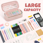 SUNEE Cute Pencil Case, Large Capacity Pencil Pouch, Big Storage Organizer for Stationery, Zipper Pen Bag, Back to School Supplies, Office Organizer Makeup Bag, for Teen Girl Boy Men Women, Pink