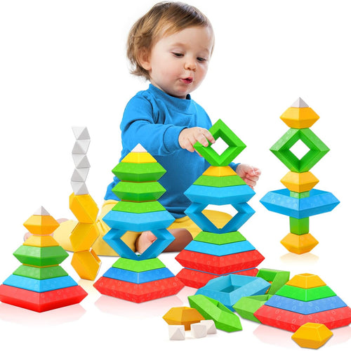 Hieoby Montessori Toys for Toddlers Boys Girls Preschool Learning Activities 30Pcs Building Blocks Stacking Educational Toys STEM Toddler Manipulatives Birthday Gifts Toddler Toys for 3 4 Year Old
