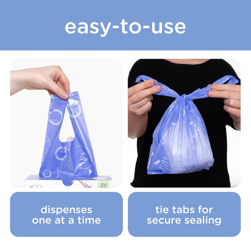 Ubbi Disposable Baby Diaper Sacks, Lavender Scented, 400 Count | Easy-To-Tie Tabs, Made from 50% Recycled Material, Disposable On-The-Go Bags, Diaper Bag and Travel Essential