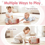 Vanplay Hammering Pounding Toys for 1 2 Year Old Girl Birthday Gifts | 7 in 1 Pink Wooden Learning Activities with Fishing/Spinner/Xylophone/Mole Game for Toddlers 1-3 - Baby Girl Gifts 12+ Months