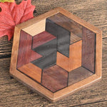 KINGOU 5.5x4.72 inch Wooden Brain Teaser Puzzle for Kids & Adults, High-Quality Timber, 11-Piece Tangram Toy