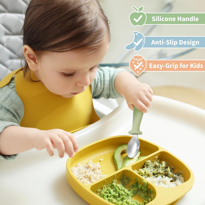 8 Pcs Toddler Utensils Set Kids Silverware with Forks and Spoons | Baby Utensils with Silicone Handle, Anti-Choke Design for Children's Safe Self-Feeding, Food Grade Dishwasher Safe, BPA-Free