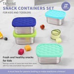 Tanjiae 4Pack 8oz Small (1 CUP) Stainless Steel Snack Containers for Kids | Reusable Easy Open Toddler Snack Containers with Silicone Lids | Stackable Toddler Lunch Box for Daycare, School and Travel