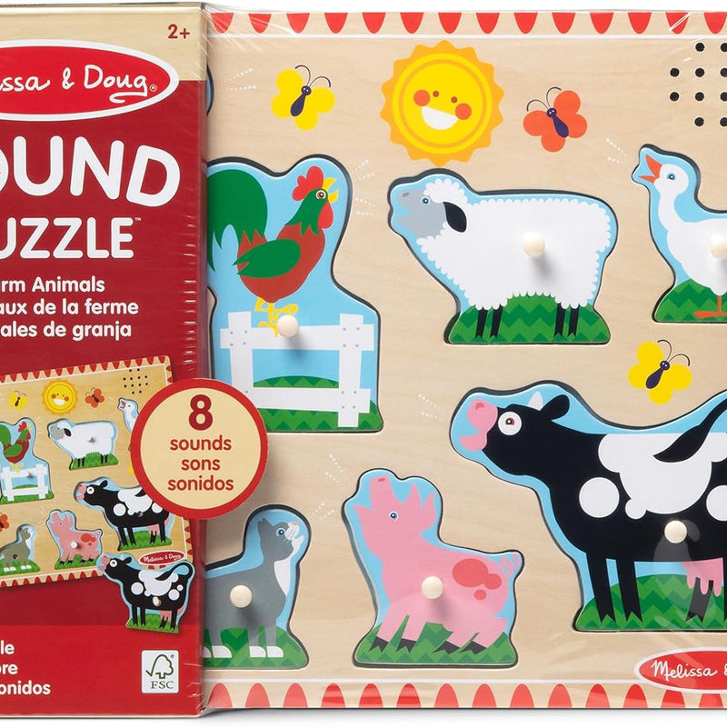 Melissa & Doug Farm Animals Sound Wooden Puzzle for Toddlers with Light-Activated Sounds, Music Learning Toy Ages 2+